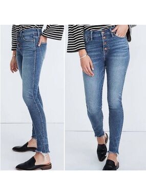 Madewell Button-Fly Petite Raw Hem High-Rise 10” Skinny Jeans
